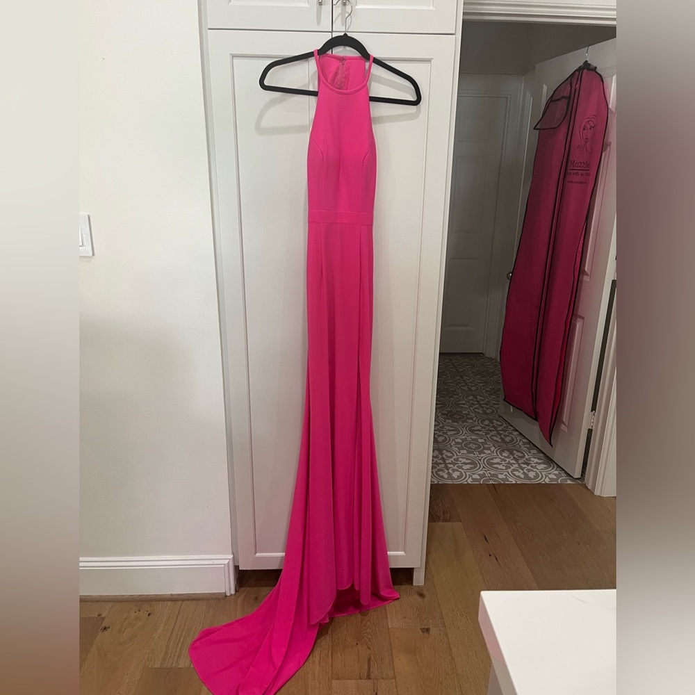 Pink 00 Sherri Hill prom dress with open back and  leg slit